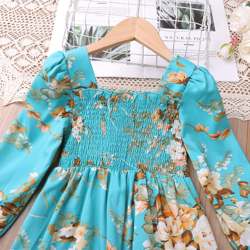 Платье для девочек с юмором и медведем длинными рукавами цветочным узором