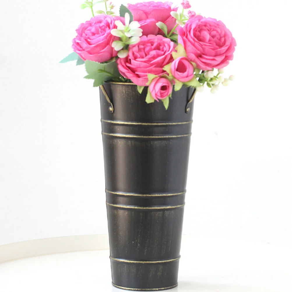 

2 Pcs Decor Flower Bucket Vintage Decorate Rustic Vase Iron Arrangement Container Retro Adornment Planter