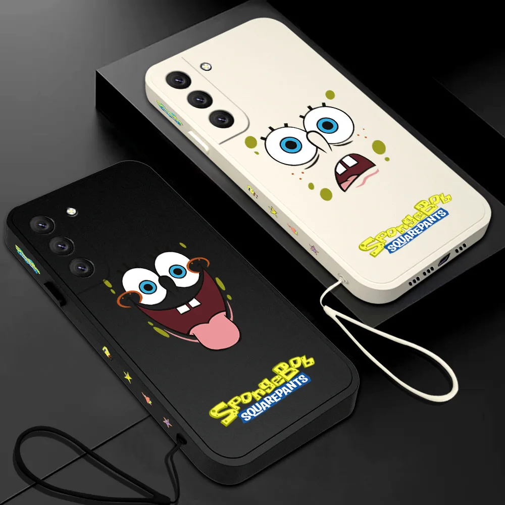 

Cartoon SpongeBobs Patricks Stars Phone Case For Samsung Galaxy S23 S22 S21 S20 Ultra FE S10 4G S9 Note 20 10 Plus With Lanyard