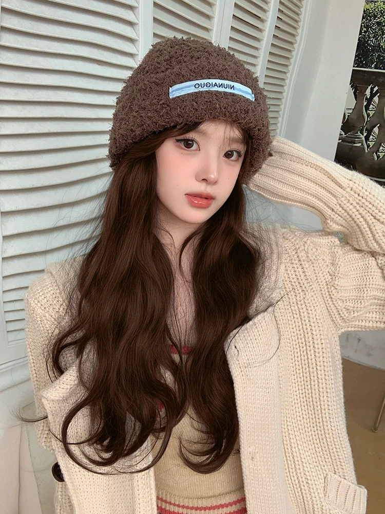 Вязаная шерстяная шапка женская осенне-зимняя корейская модная ретро большая