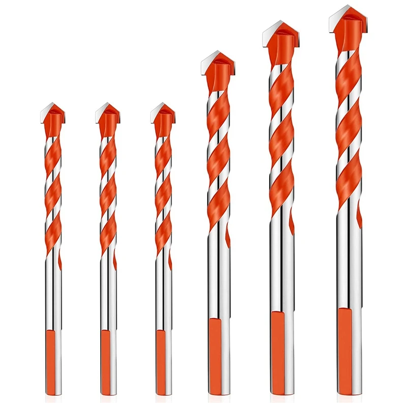 

6Pcs Hand Drill Bit Set Triangular Handle Multifunctional Drill Bits Punching Drill Bits Set for Tile, Concrete,Glass