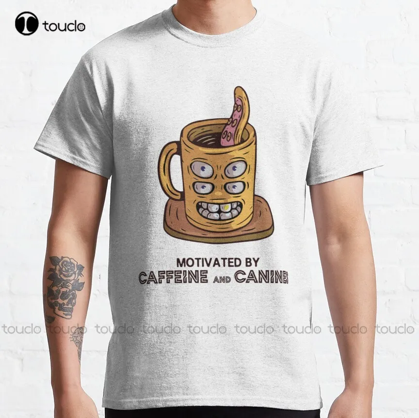 

Motivated By Caffeine And Canines Classic T-Shirt Mens Black Shirt Fashion Creative Leisure Funny Harajuku T-Shirt All Seasons