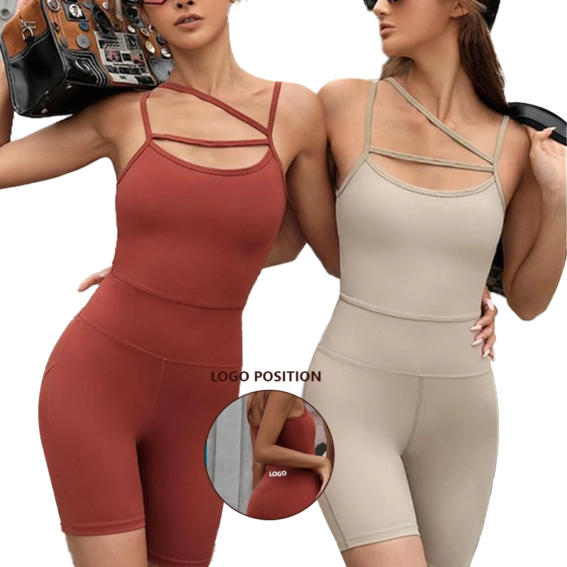 

New Thin Strap Jumpsuit Sports Yoga Clothes Fitness Suit High Bounce Quarter Pants Summer Women