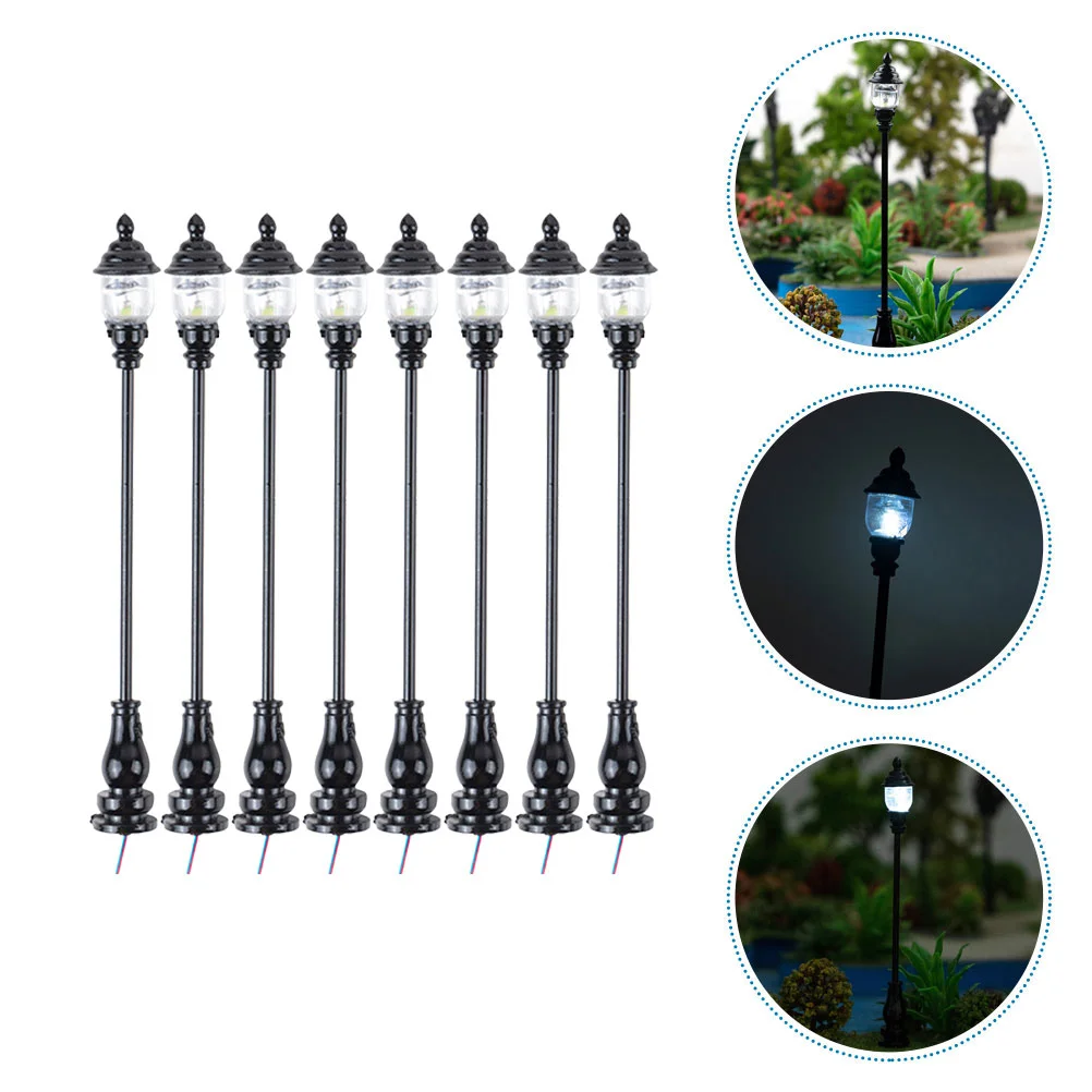 

Vintage Decor 8pcs Miniature Street Light Railway Train Lamp Mini Garden Lamp Sand Table Ornaments for Micro Landscape Lighting