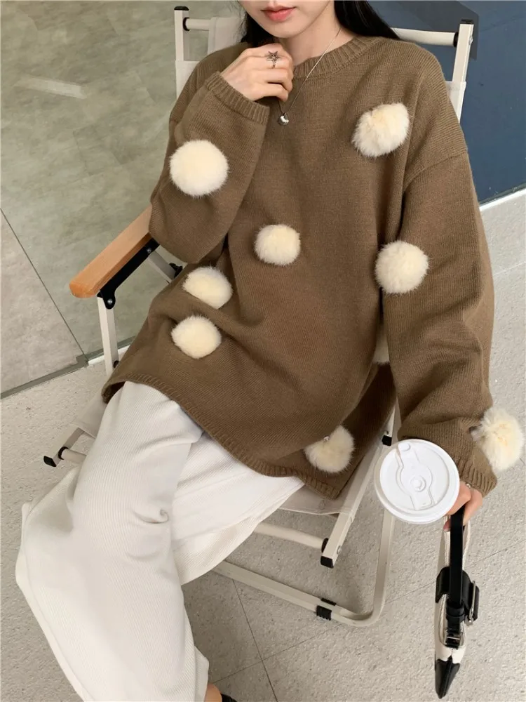 

Женский трикотажный свитер с круглым вырезом, 2 цвета