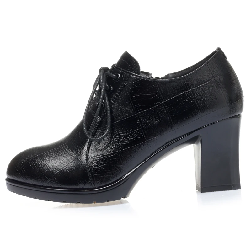 DIMANYU High Heels Female Spring 2023 New Real Leather Women's Fashion Shoes Non-slip Lace-up Office Ladies Shoes