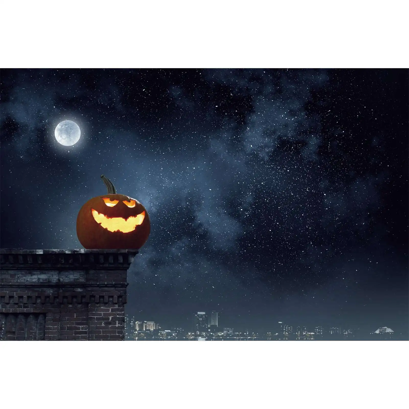 

MOON.QG Photography Backdrop Halloween Night Pumpkin Lantern Brick Roof Photo Booth Background Custom Baby Photographic Props
