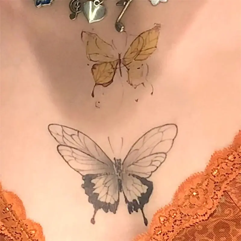 Татуировка Временная до ключиц с бабочкой для женщин пикантная черная