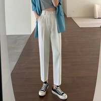 spring and summer cropped suit pants womens high waist straight nine point cigarette pants female slim loose casual trousers