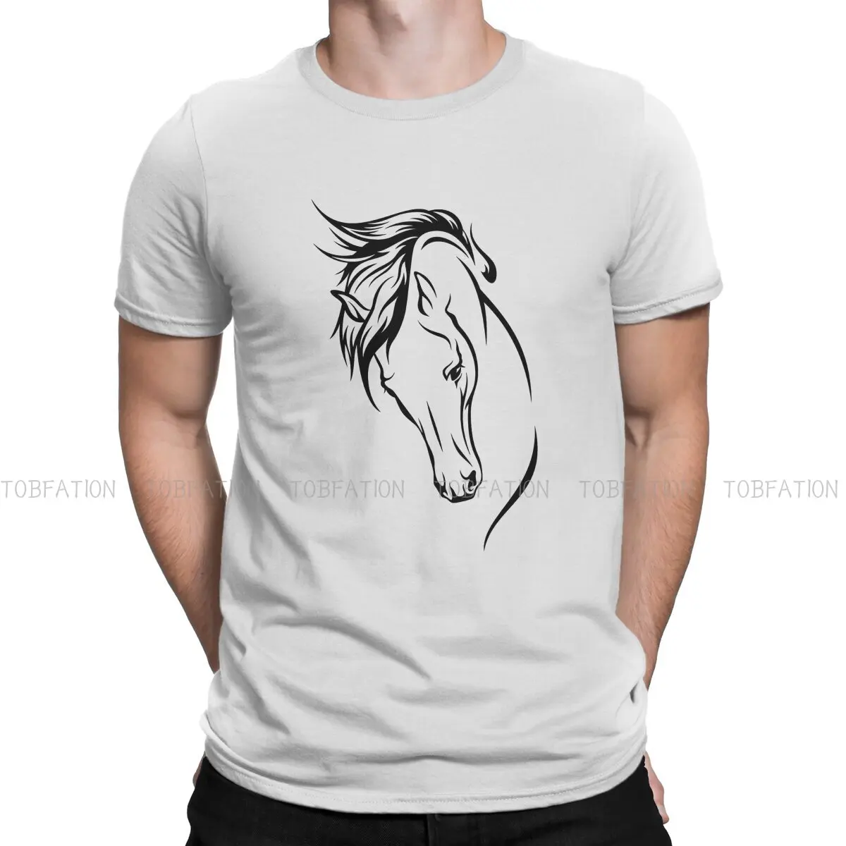 

Black Horse Outdoor Sports T Shirt Classic Alternative Loose Crewneck TShirt Harajuku Men's Clothes