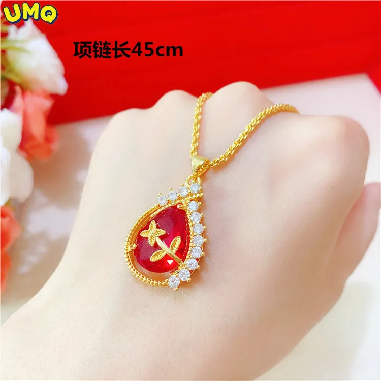 

Ожерелье из настоящего 24-каратного золота в этническом стиле Женский комплект из четырех предметов с подвеской в виде Красной капли воды дл...