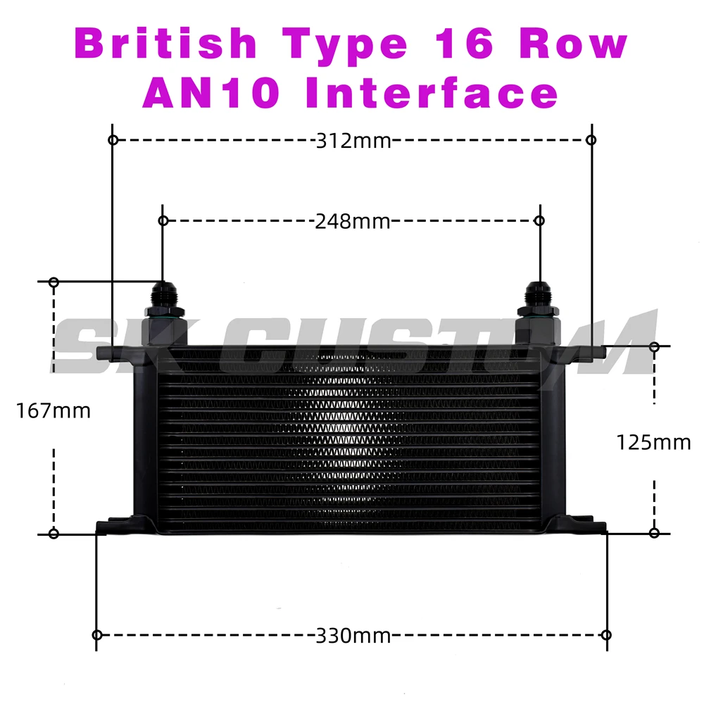 

SK CUSTOM AN8 AN10 Алюминиевый радиатор 10/13/16/19/25/30 рядов британского типа Масляный радиатор двигателя Замена охлаждения коробки передач Универсальный