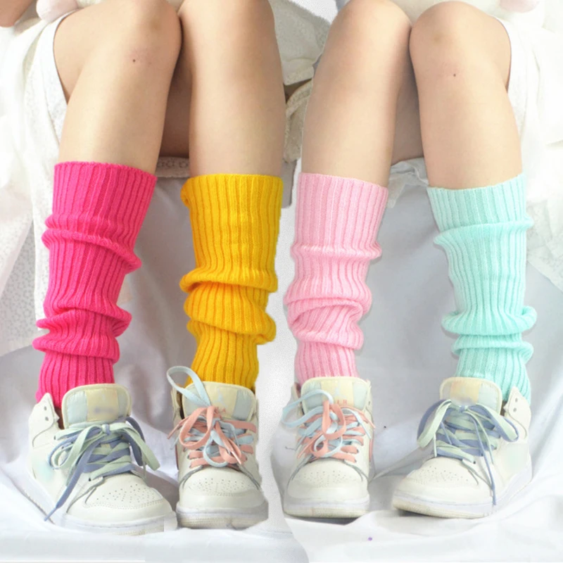 Korean Candy Color Sweet Girl Leg Warmers Knitted Foot Cover Women Solid Color Autumn Winter Stylish Elastic Long Tube Socks