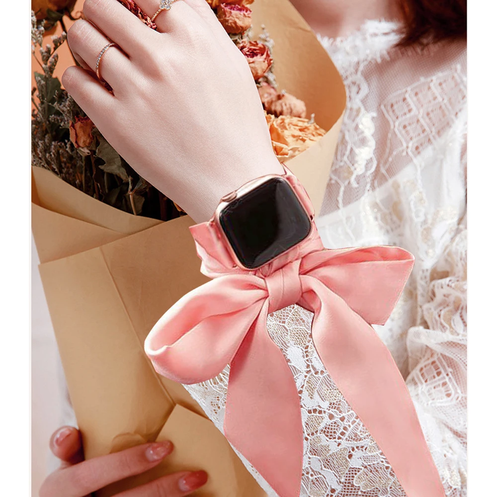 Фото Ремешок для Apple Watch Band series 7 41 мм 45 мм 6 5 4 se 40 мм 44 мм, Модный женский браслет с шарфом для iwatch 3 apple watch 38 мм 42 мм №2