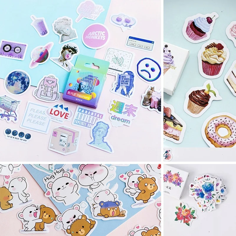 

Assorted Stickers 45 pcs/Box Various Stickers Pack Kawaii Planner Journal Scrapbooking Stickers Stationery School Supplies