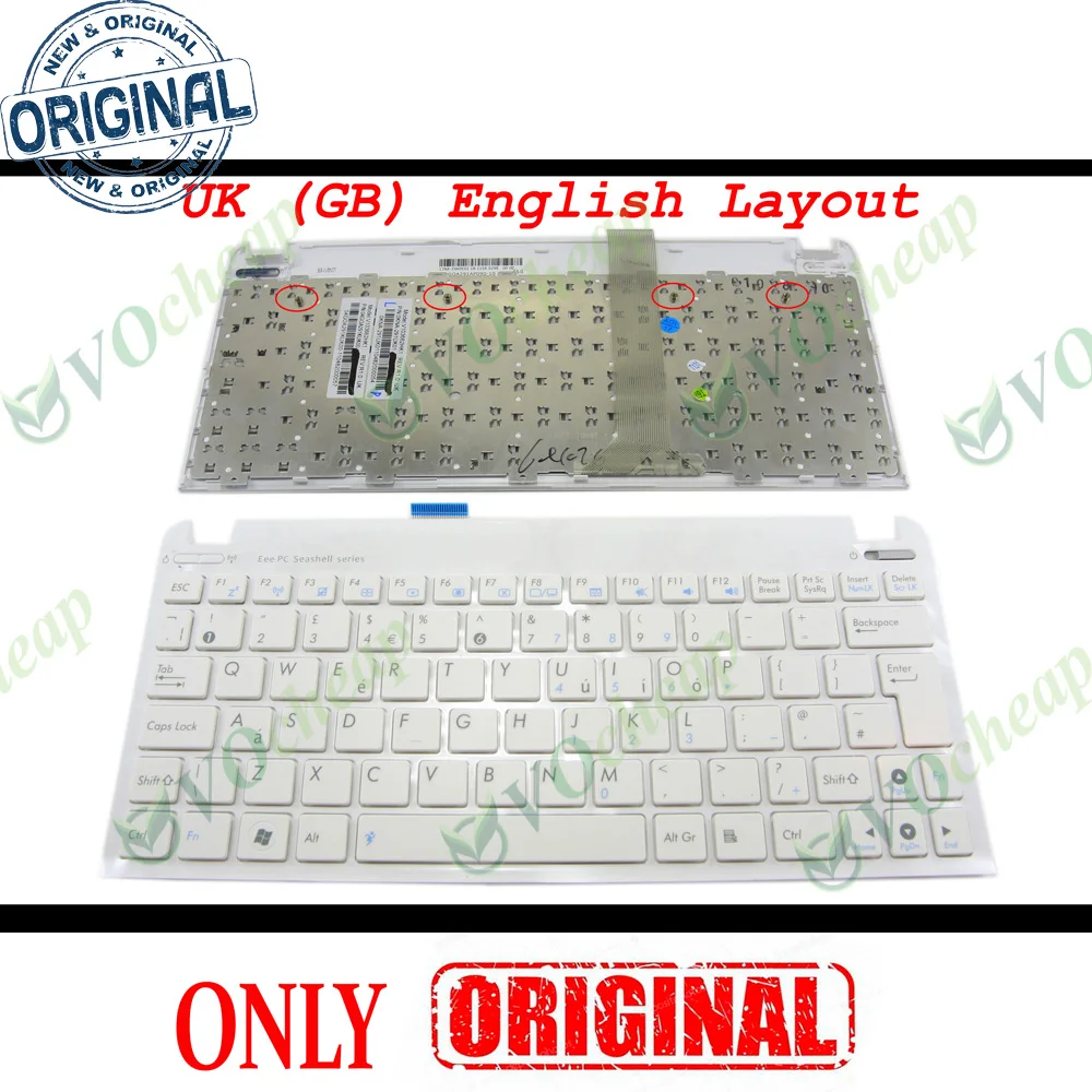 

Новая клавиатура для ноутбука ASUS EeePC SeaShell 1015 1011PX 1015P 1015PE 1015PN 1015PED, белая, английская, английская, GB, V103662HK1