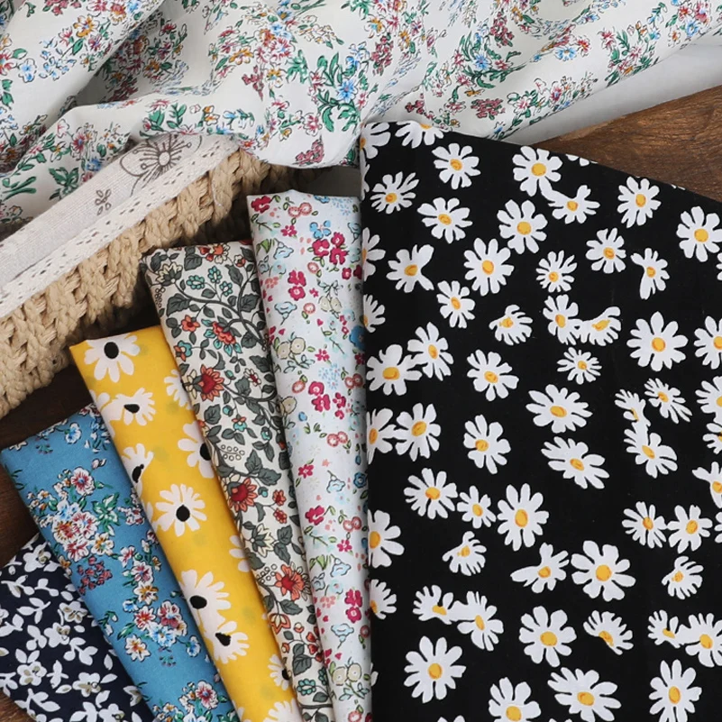 Свободная ткань поплин цветочная из чистого хлопка с маргаритками пасторальные