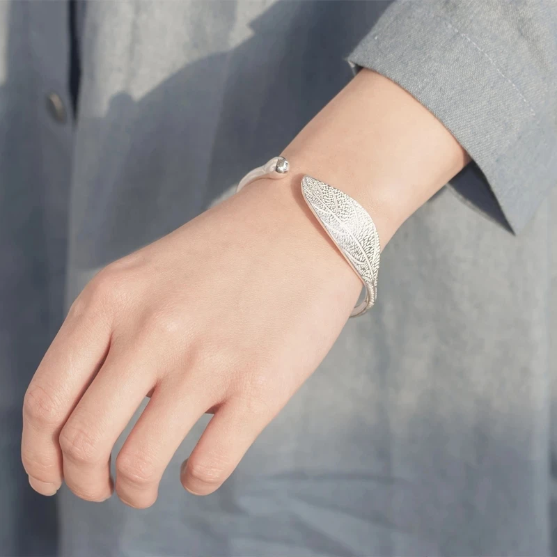 Женский Открытый браслет с листьями изящное литературное Ювелирное Украшение на