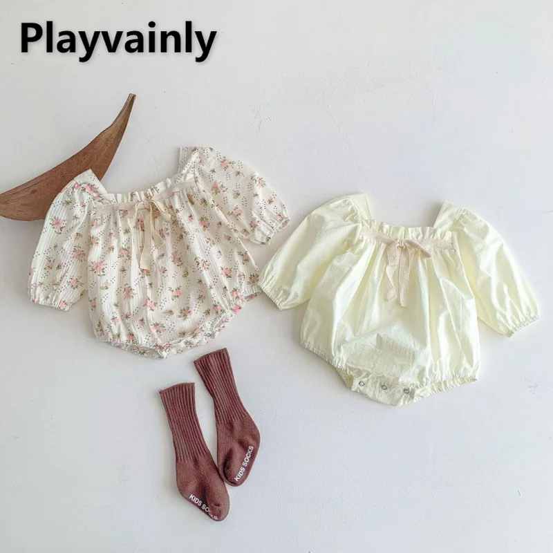 

Детское хлопковое боди с длинным рукавом и цветочным принтом