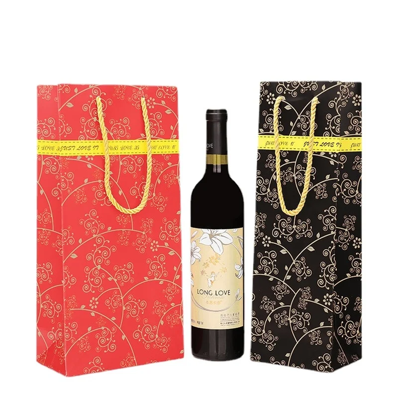 

10pcs Wine Paper Bag Gift Packing Box Single Double Bottle Bag Portable Wine Oil Bottle Carrier Package