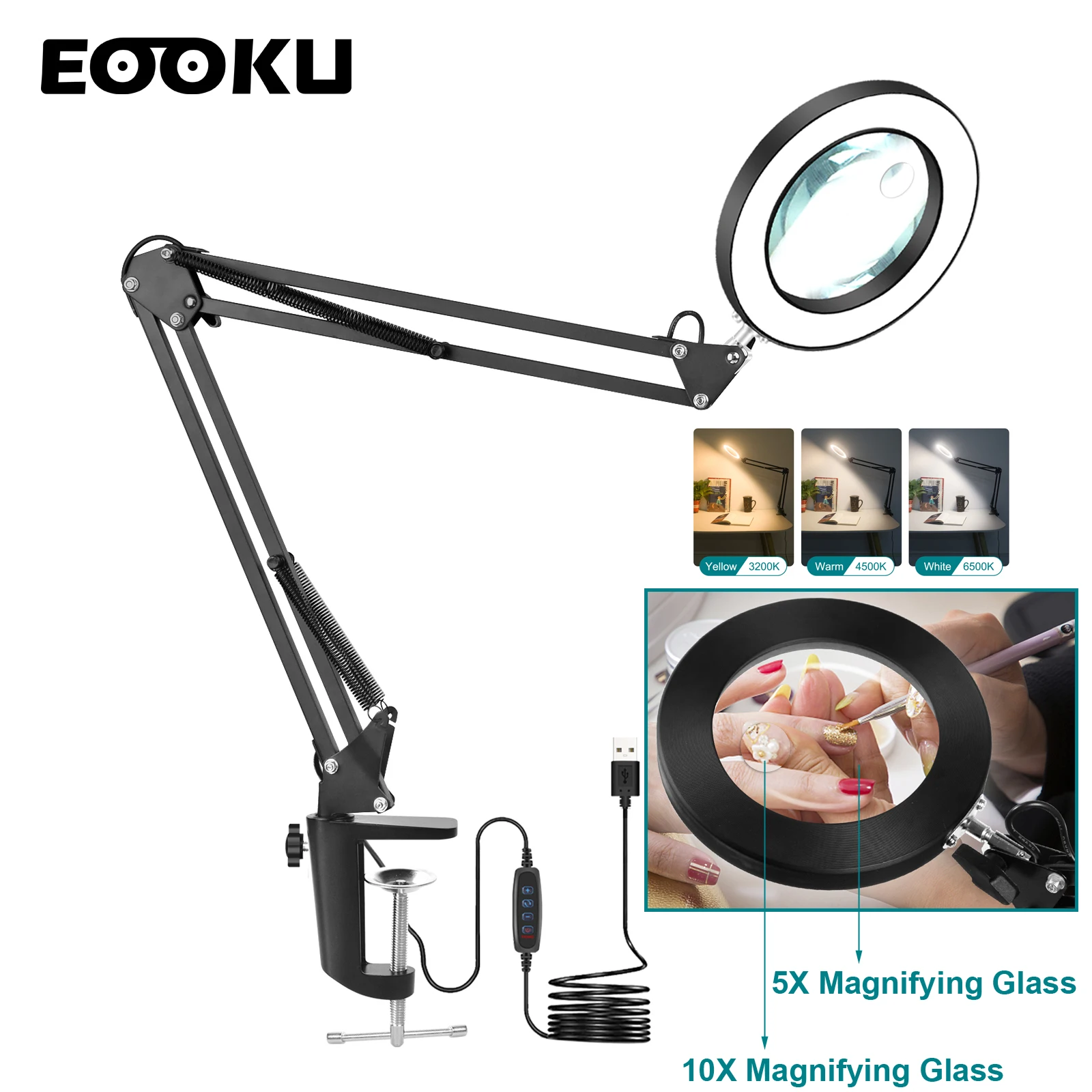 

EOOKU USB 5X/10X Светодиодная лампа для чтения, настольная лампа, лампа для красоты, лампа для сварки и ремонта