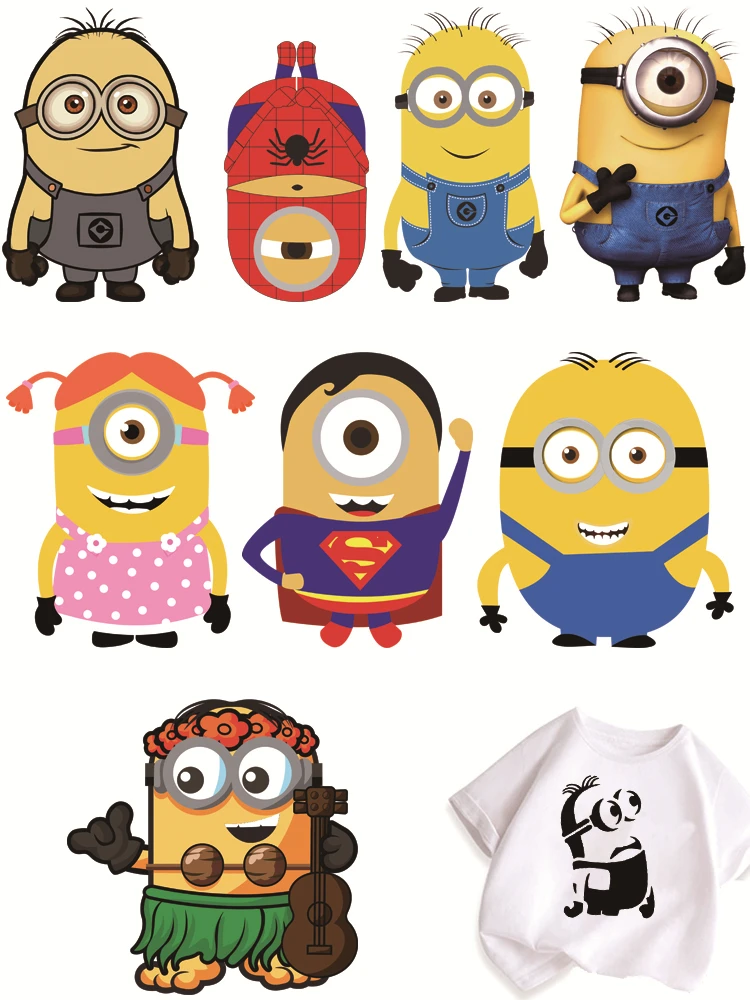 Забавная печать с миньонами для одежды утюг на заплатках полоски аппликации