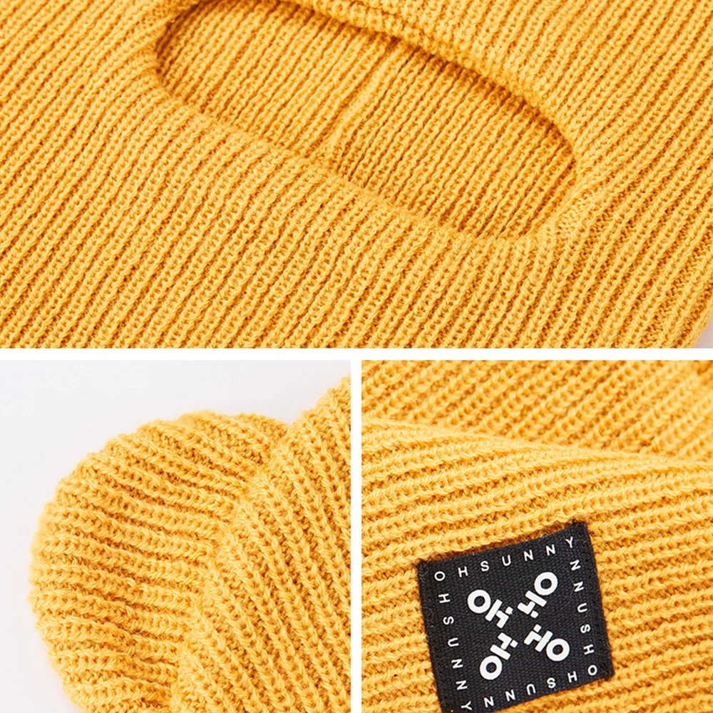 OhSunny Warm Wool Knitted Hat Winter Ski Hat Women Foldable Knitted Hat Dual-purpose Bear Ear Hat Bonnets for Women Beanie