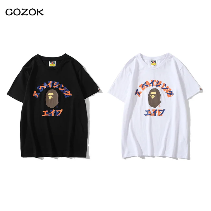 

Free shipping printing color cotton short sleeve Bape Cotton Men's And Women's Short-sleeved T-shirt