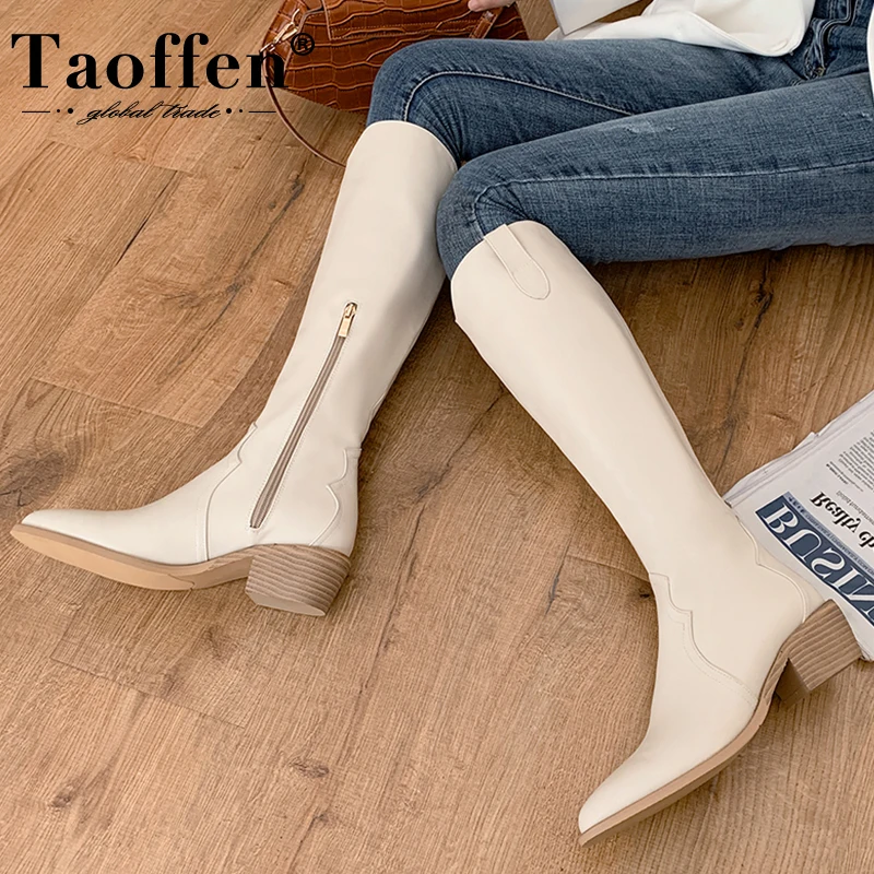 

Taoffen Big Size 31-43 Women Knee Boots Pointed Toe Winter Woman Shoes Fashion Cool Riding Boots Club Ladies Footwear