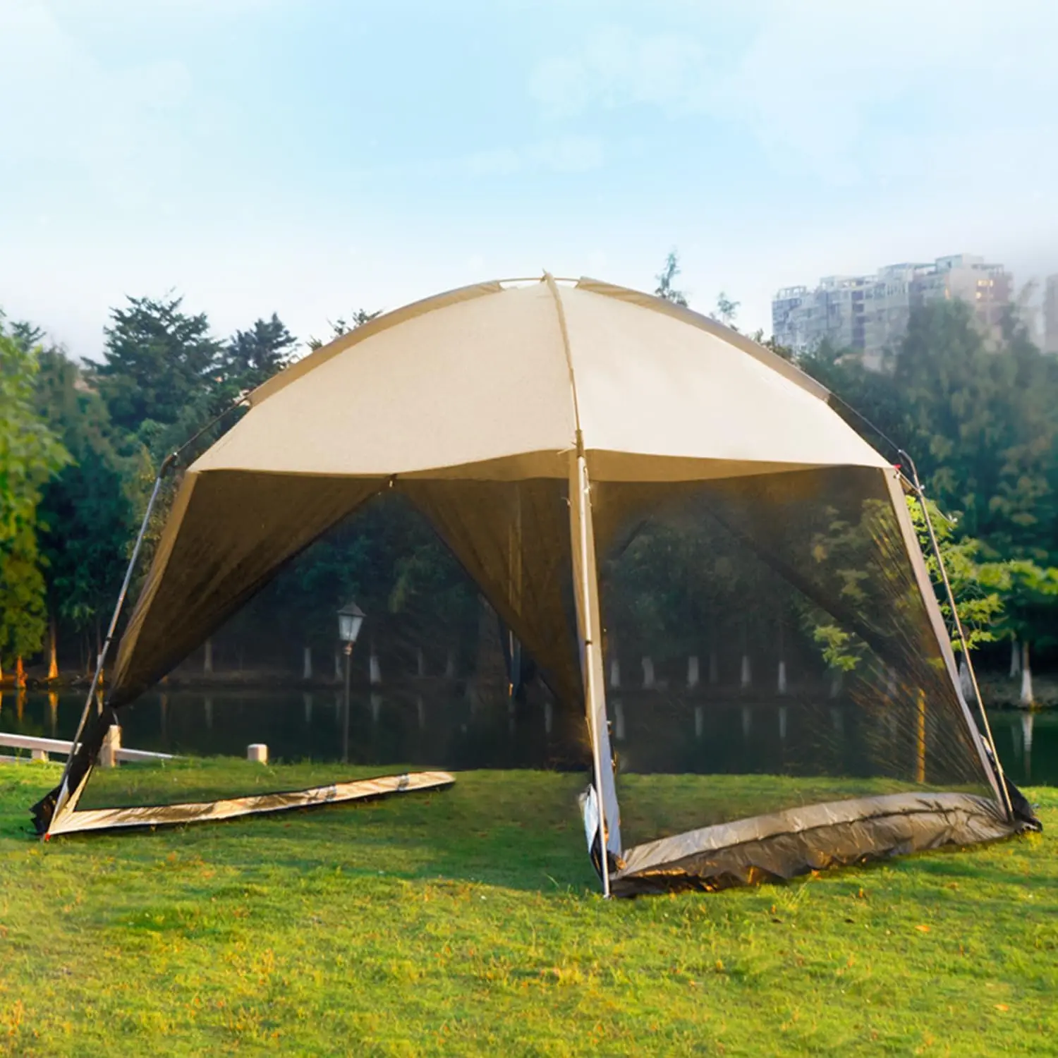 Outdoor Camping Canopy Tent Sun Shade Gazebo Shelter Included,Easy Setup & Waterproof,Perfect for Family Picnic Patio,Khaki