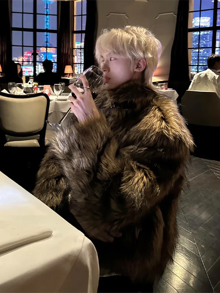 Модные шикарные короткие меховые куртки мужские новинка зимы 2024 искусственный