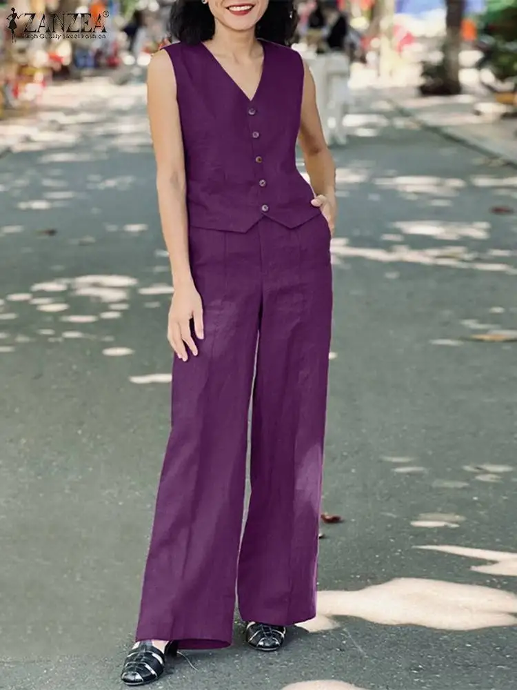 Zanzea Женский Комплект Из Двух Предметов Элегантный Жилет Без Рукавов И Широкие