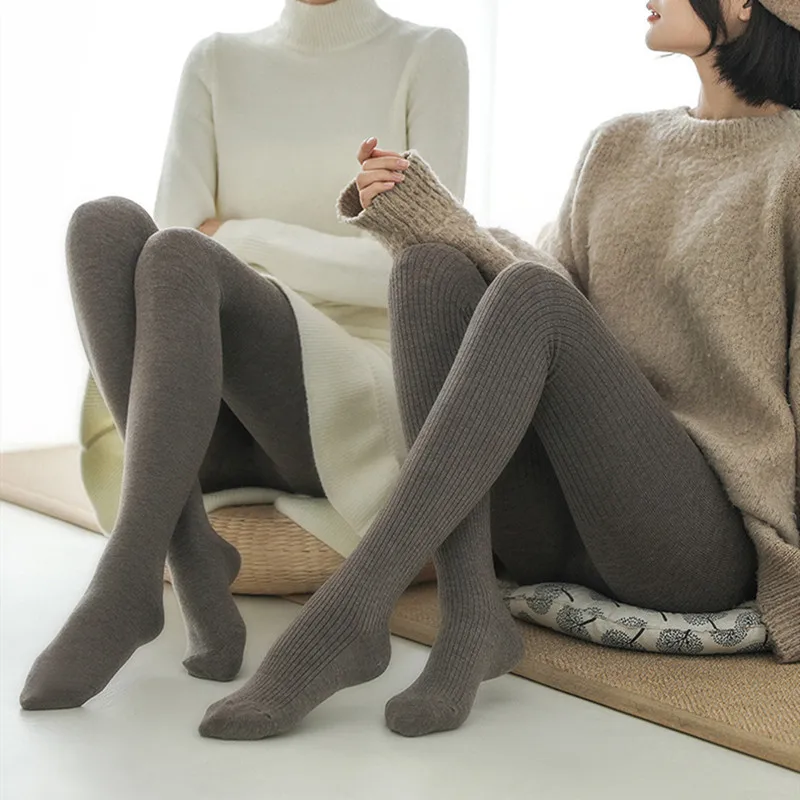 Exported Japan Autumn Winter 30% Wool Leggings New Soft Thickened Knitted Flat Pantyhose Stripe Stretch Stocking Tights Homewear