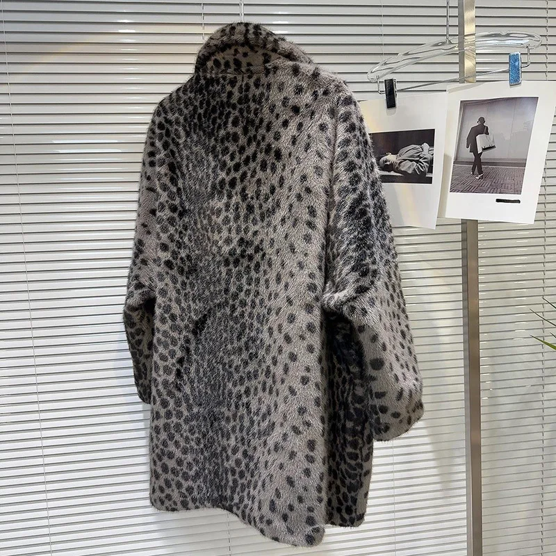 DEAT женский плащ со свободным зубчатым воротником и леопардовым узором толстые