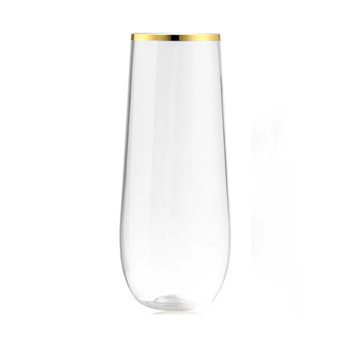 

Stemless Plastic Champagne Glass Disposable 9 Oz Gold Rim Clear Plastic Toasting Glasses Shatterproof Recyclable