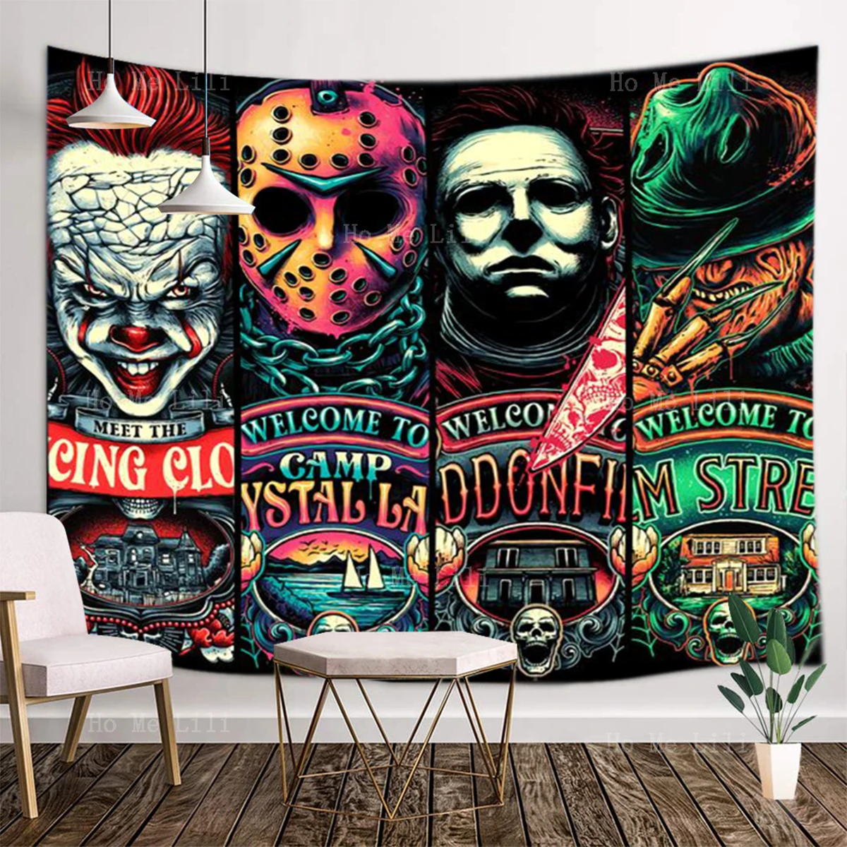 

Хэллоуин неоновый ужас киногерой убийца Искусство Декор комнаты с гобелены