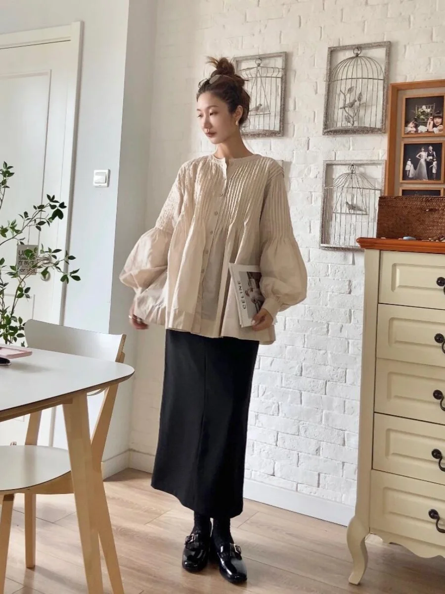 French sle Pleat Long sleeve Temperament Shirts Women Autumn 2024 New Unique Chic Top Design Sense Shirt