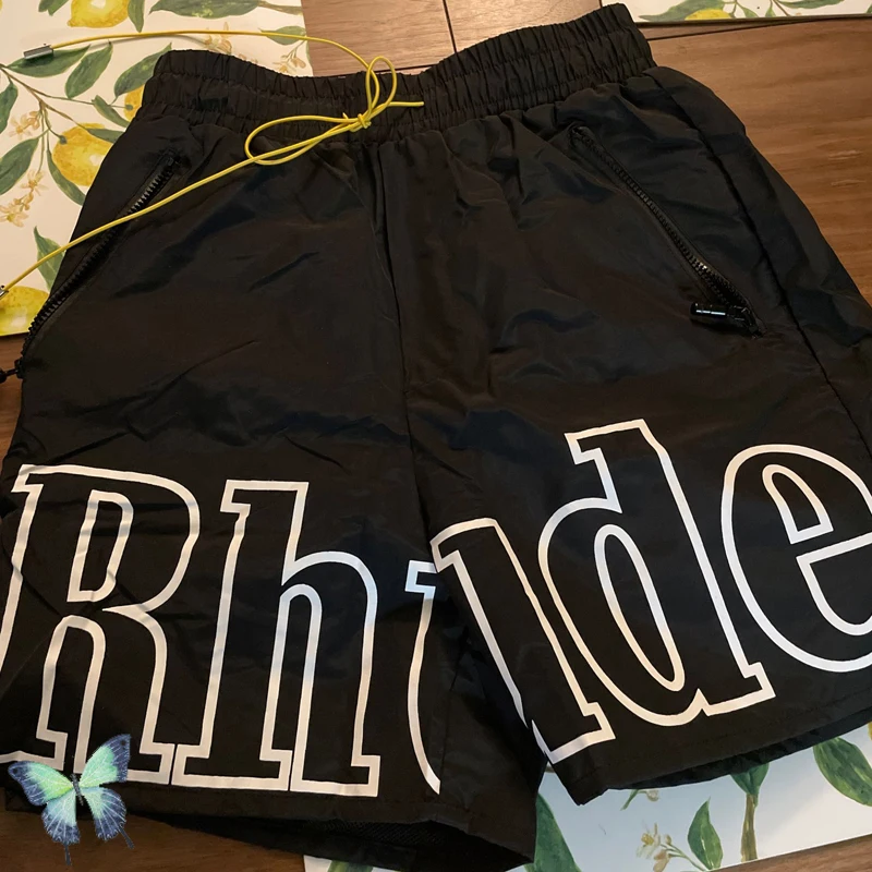 

Oversized Rhude Shorts Casual Streetwear Men Women Rhude Short Pants High Quality Breechcloth Yellow Drawstring Logo Zipper