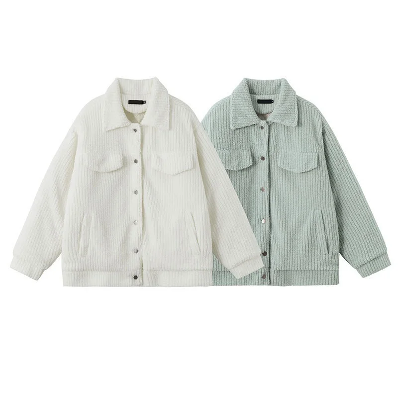 Rainbowtouches Winter Fleece Faux Fur Parkas Fashion Warm Women Lambswool Coat High Street Couple Streetwear Fleece Jacket Men