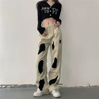 jeans y2k american high street embroidery patch cat whisker straight jeans men and women design sense oversize trousers