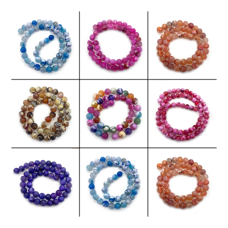 

6-10mm Natural Stone Fire Dragon Pattern Agate Stone Beads for Jewelry Making DIY Necklaces Bracelet Earrings Accessories Supply