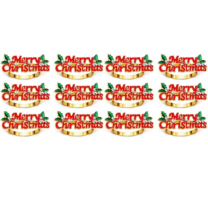 

Christmas Napkin Rings Set Of 12, Red Merry Christmas Napkin Ring, Napkin Holder For Christmas Party Dinner Table Decor