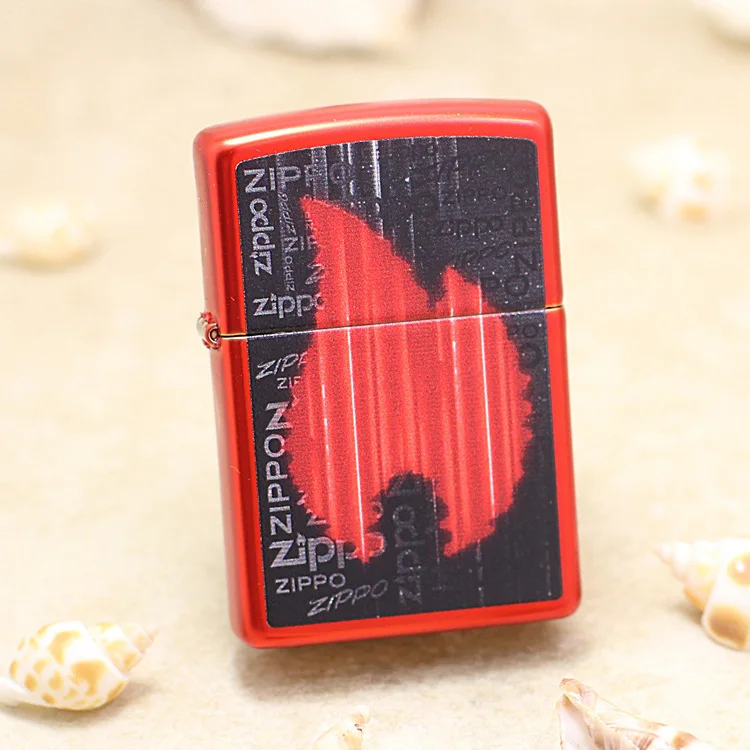 

Genuine Zippo Red paint Flame oil lighter copper windproof cigarette Kerosene lighters Gift with anti-counterfeiting code