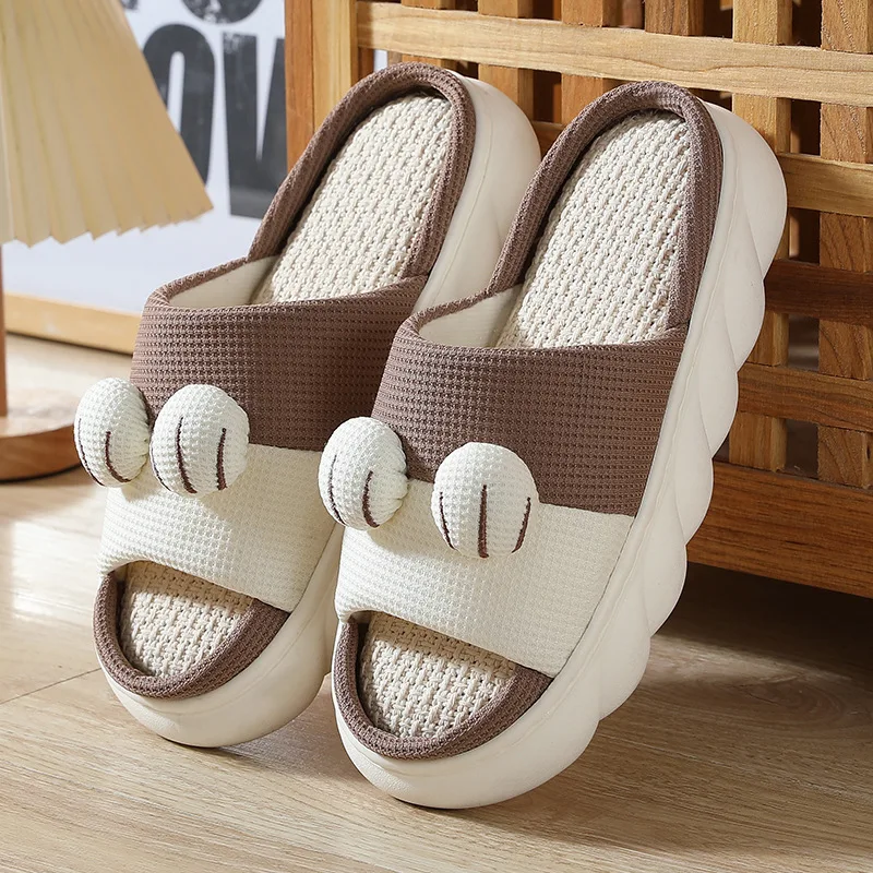 Linen slippers women thick soled home cotton and linen slippers men womens shoes Personalized deodorization Home Shoes