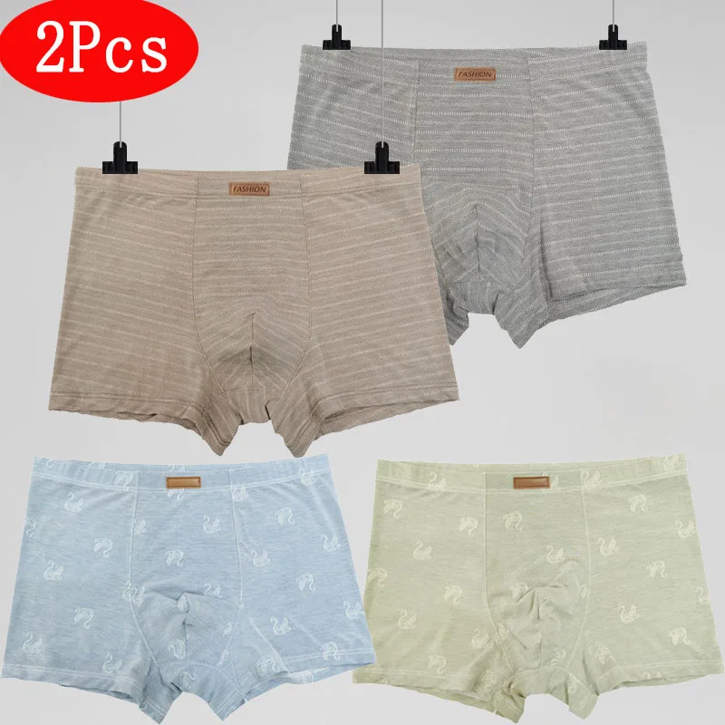 2Pcs Sexy Ice Silk Cotton Mens Underwear Boxers Pack Shorts Antibacterial Soft Underpants Cueca Male Panties Boxer Hombre Men