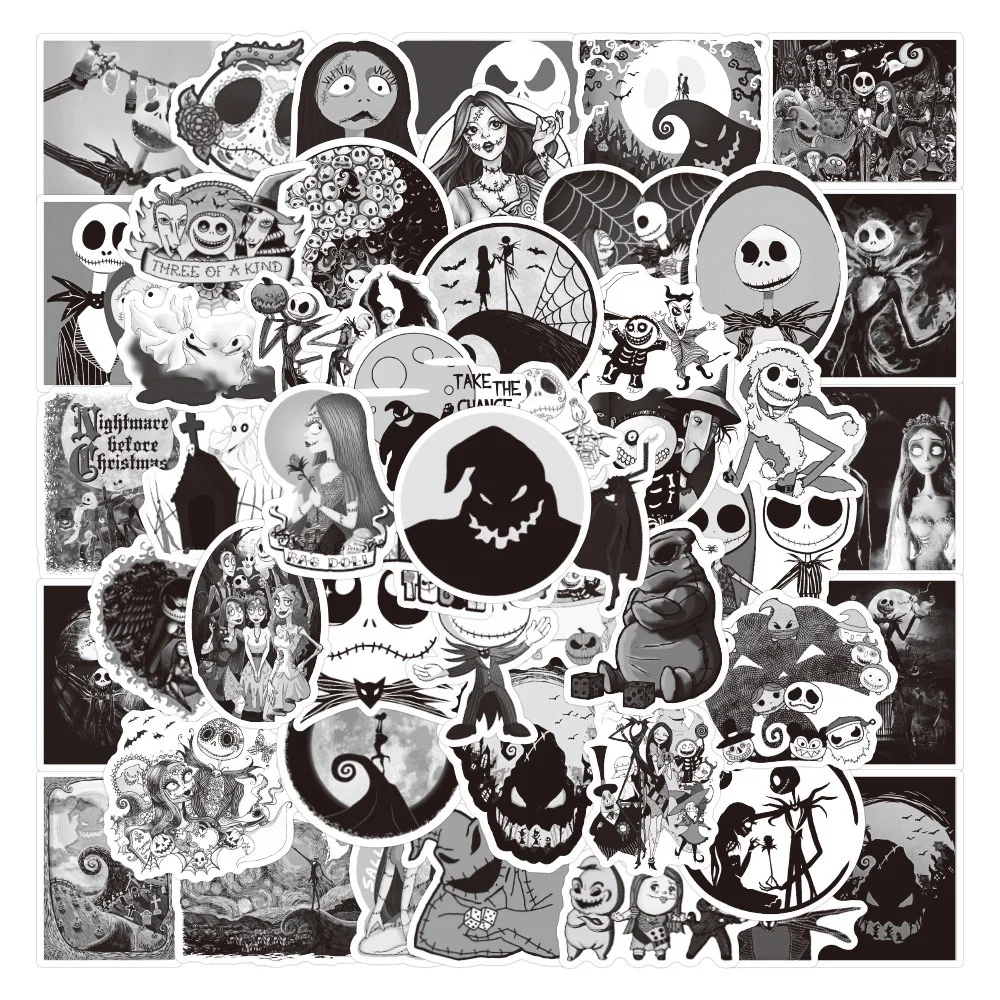 

10/30/50PCS Halloween Black White Horror Collection Sticker DIY Phone Laptop Luggage Skateboard Graffiti Decals Fun for Kid Gift
