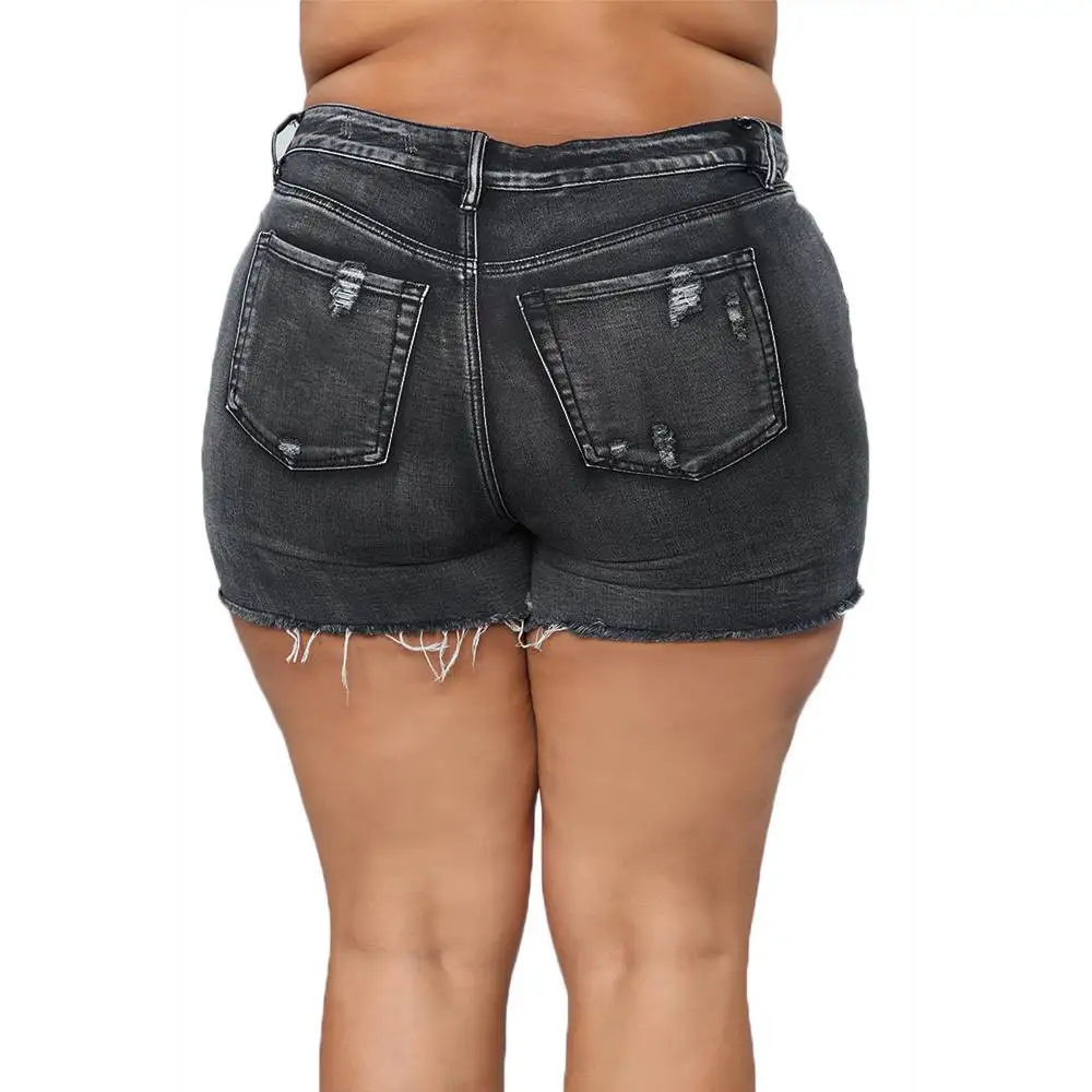 Sexy Summer Women Plus Size 4XL Denim Shorts 2022 New Black High Waist Ripped Short Jeans Femme Hole Distressed Streetwear Pants