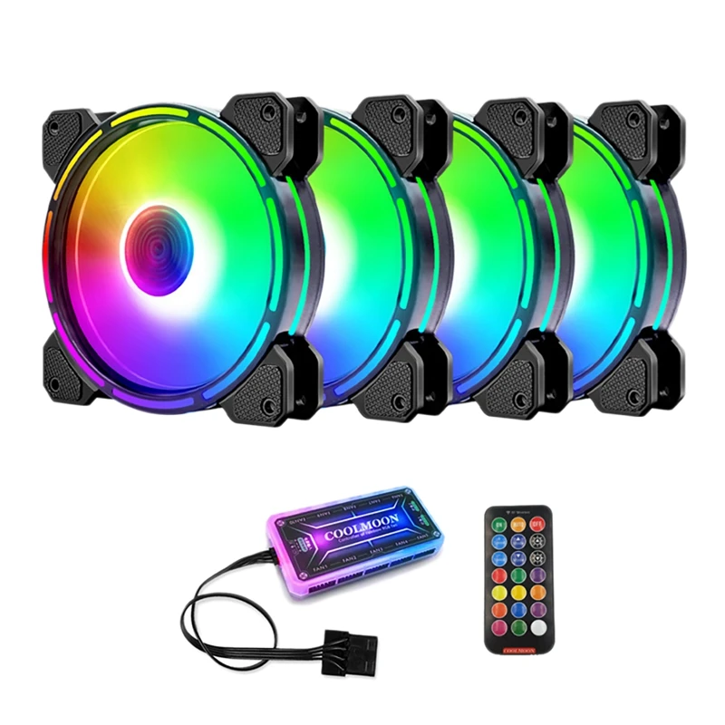

COOLMOON 120 мм ультра-тихий RGB проектор, оснащенный концентратором дистанционного управления, цветной вентилятор охлаждения для ПК чехол