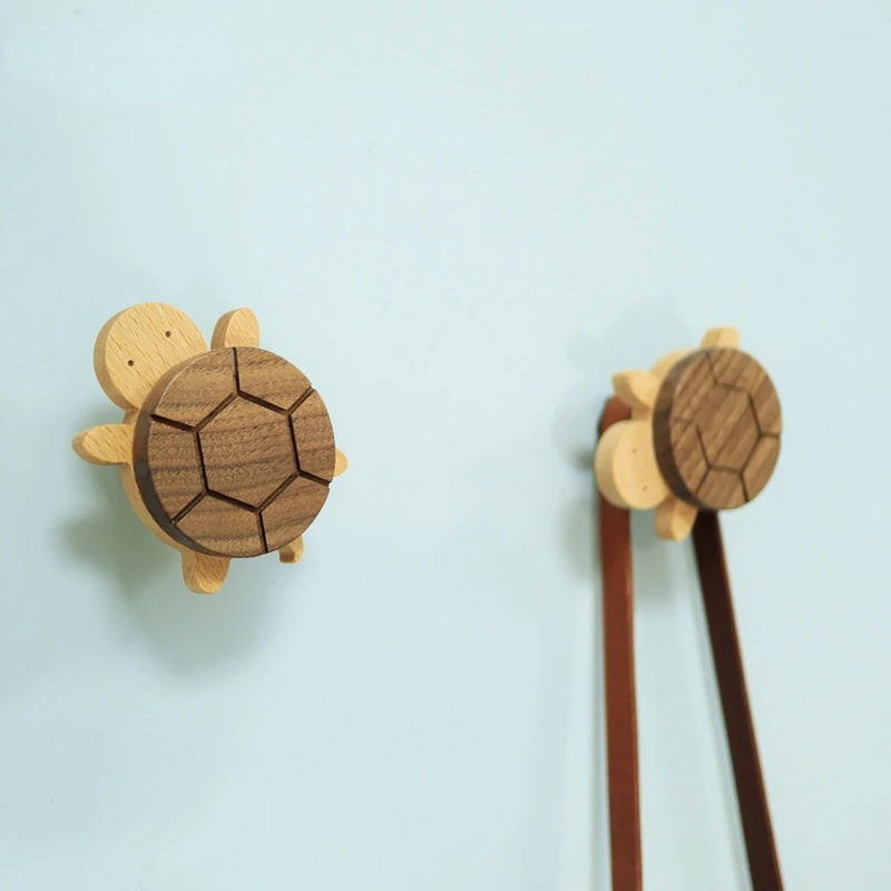 

Cute turtle shape solid wood creative hook children's room wall decoration storage