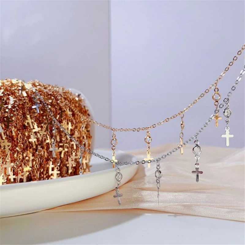 

1 Meter Gold Color Plated Crystal Beads Link Cross Chains for Diy Jewelry Making Accessories Extend Tassel No Fade Beads Chain